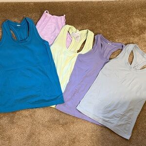 Athleta Bundle M Women's Racerback Tanks- pale Blue, Yellow, Purple, teal, lilac